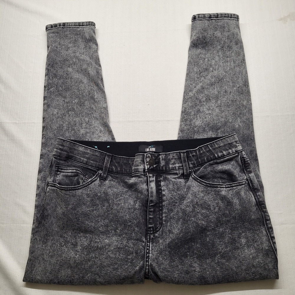 Lularoe Acid Wash Skinny Jeans Womens 36 Gray Tapered High Rise Stretch 80s Punk